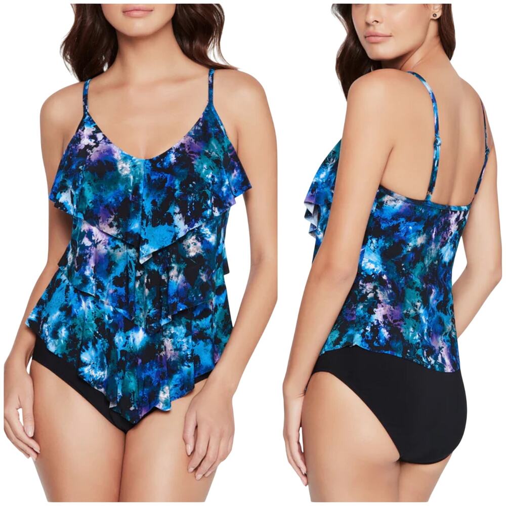 Magicsuit NWT Rita Tankini Top Peace Out Size 8 Tiered Ruffle V-Neck Adjustable